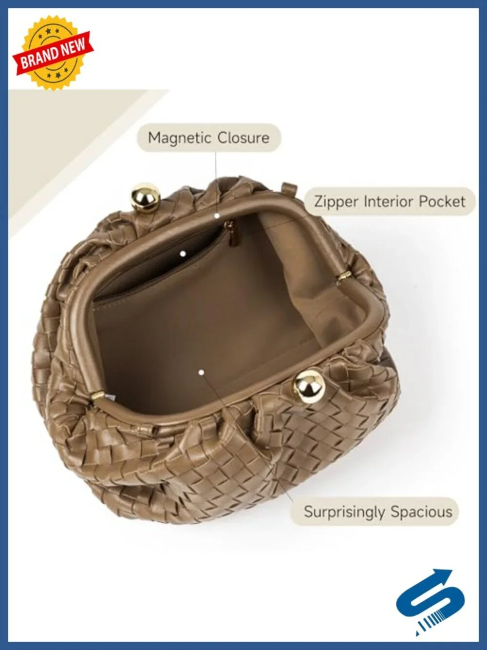 Woven Vegan Leather Dumpling Bag Clutch Crossbody Wedding Purse